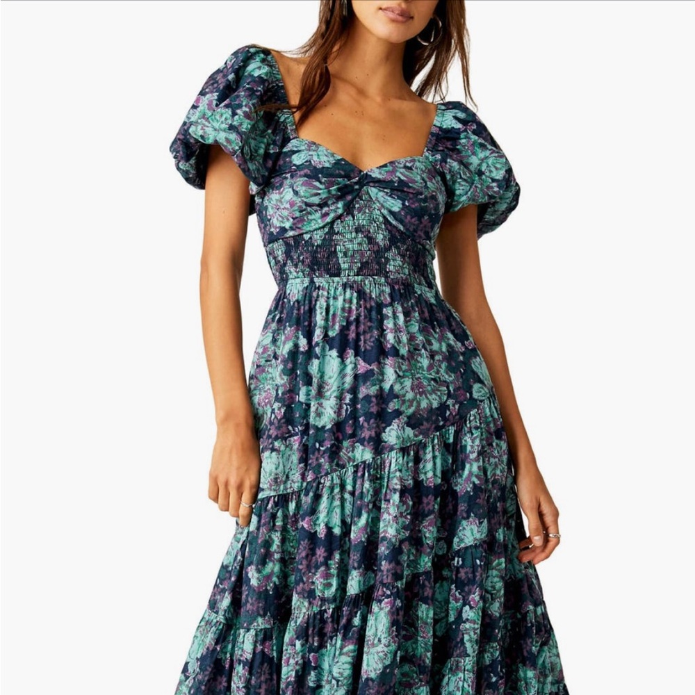 Free People Blue and Purple Floral Midi Dress